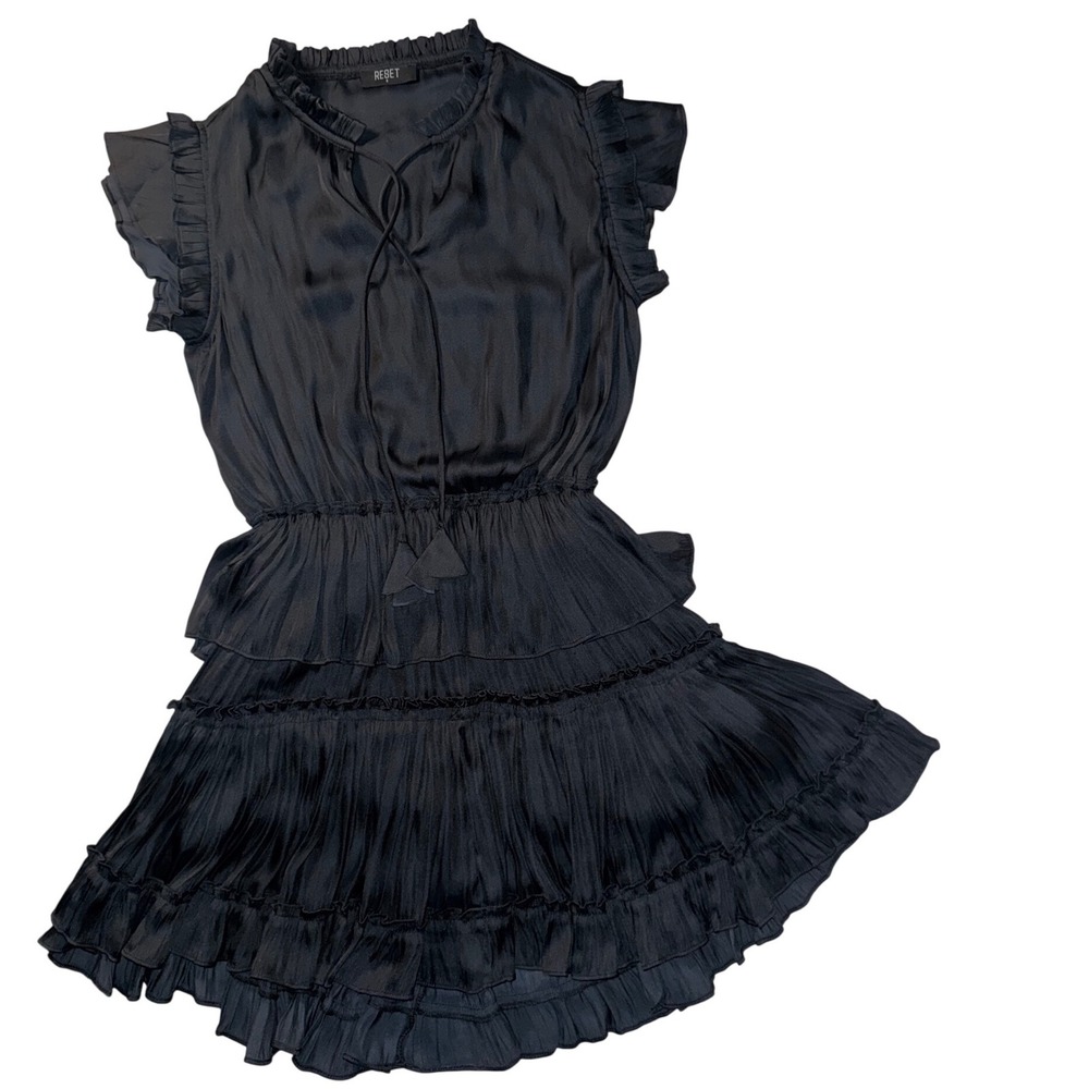 Reset by Jane Still The One Black Ruffled Tiered Mini Dress Small - Picture 3 of 8